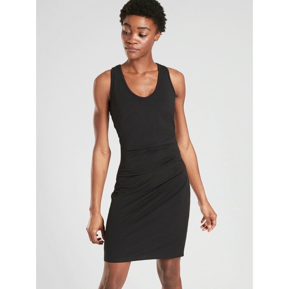 New with Tags Athleta Black Della‎ Sleeveless Ruched Mini Dress Size Medium